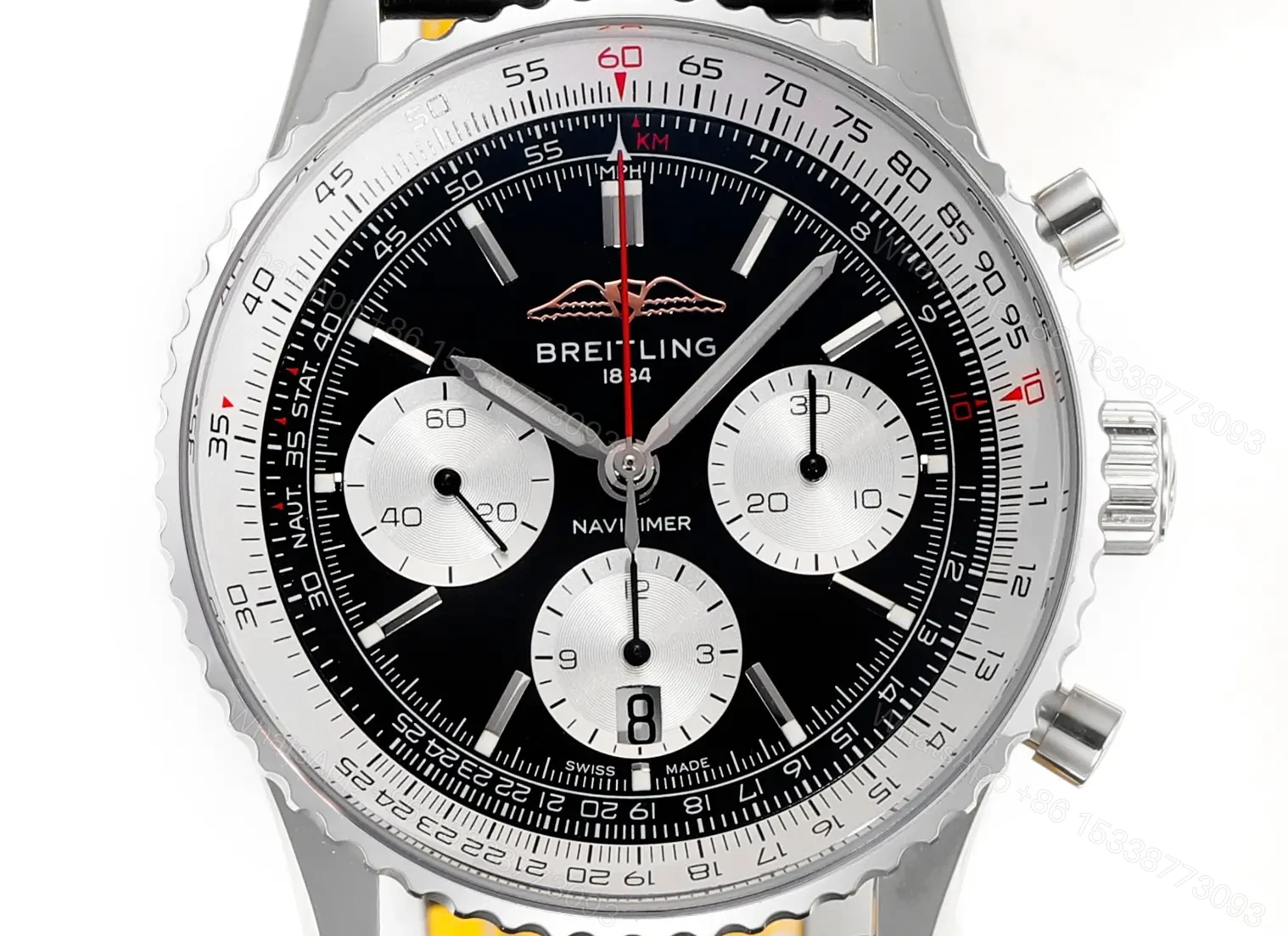 View 2 of Super Clone Breitling Navitimer B01 Black Leather Strap 43MM Premium AB0138211B1P1