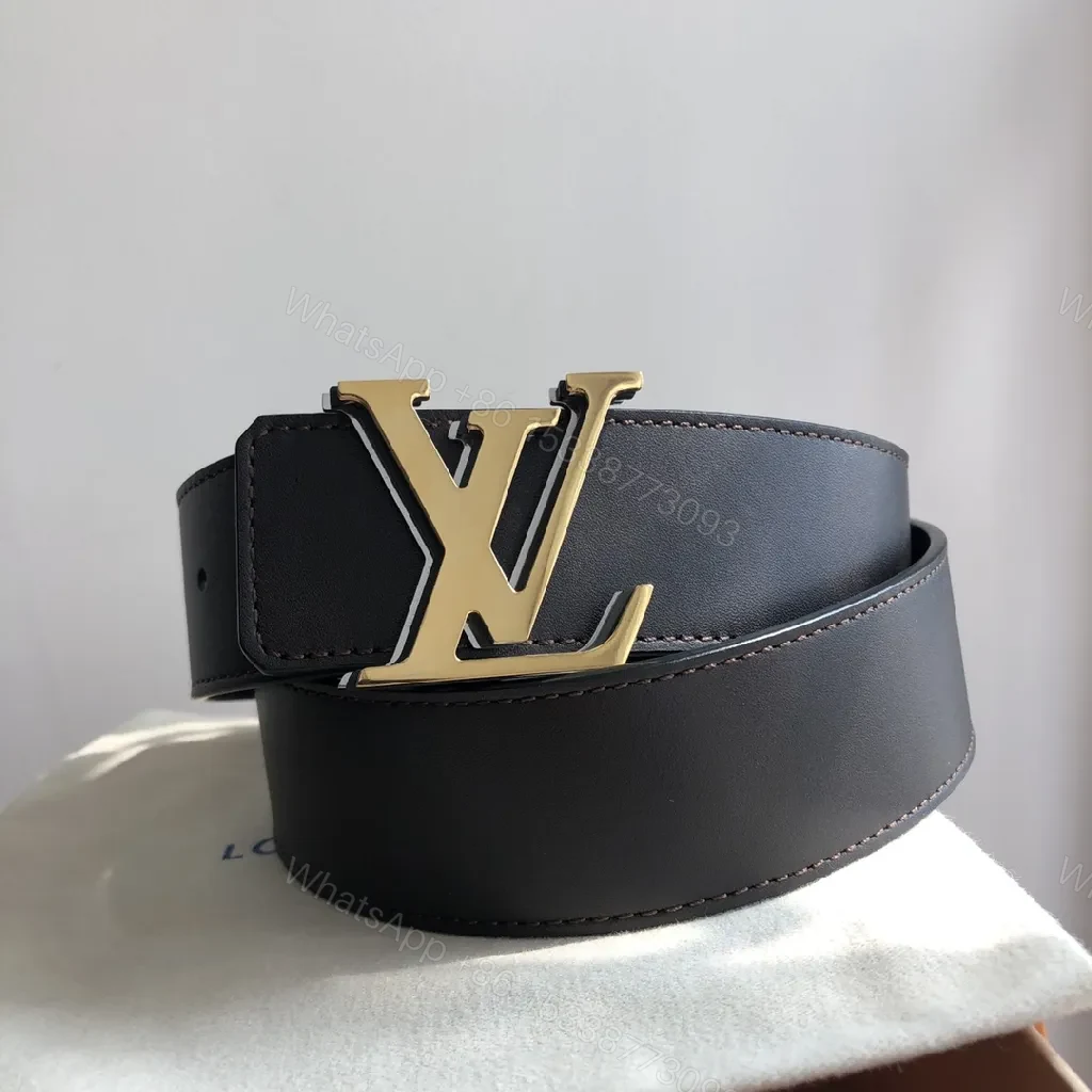 Refined Black Leather Belt with Gold Buckle, Medium Width — view 1