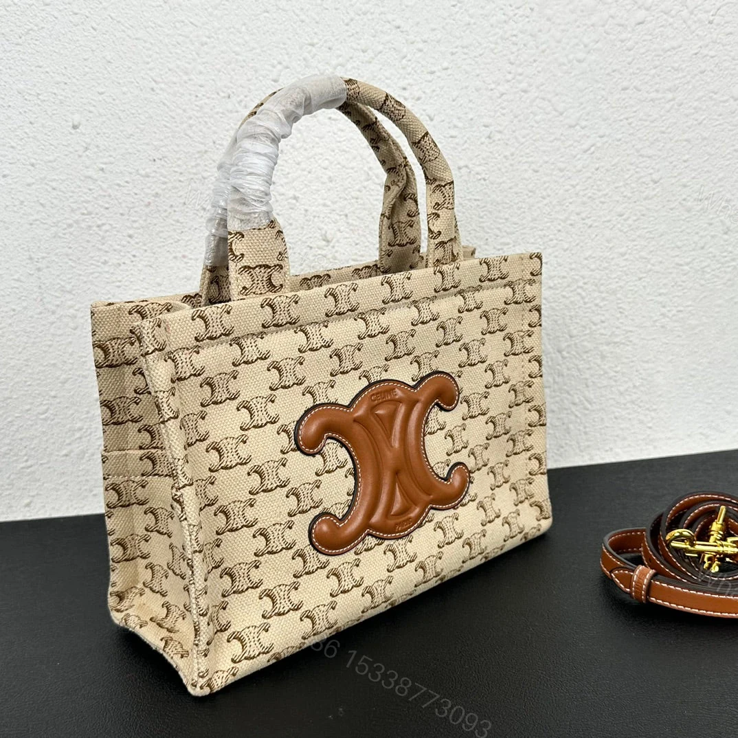 View 2 of CELINE SMALL CABAS THAIS IN TEXTILE WITH TRIOMPHE CANVAS PRINT AND CALFSKIN 25CM