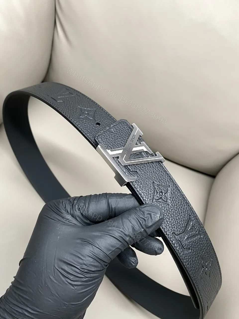 View 4 of Statement Leather Belt with LV-Inspired Hardware - Sleek & All-Season