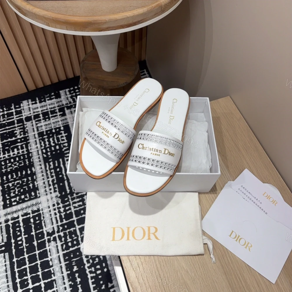 View 9 of 高仿Dior*D-Lane系列KCO154圓頭套腳一字拖鞋白色免檢版