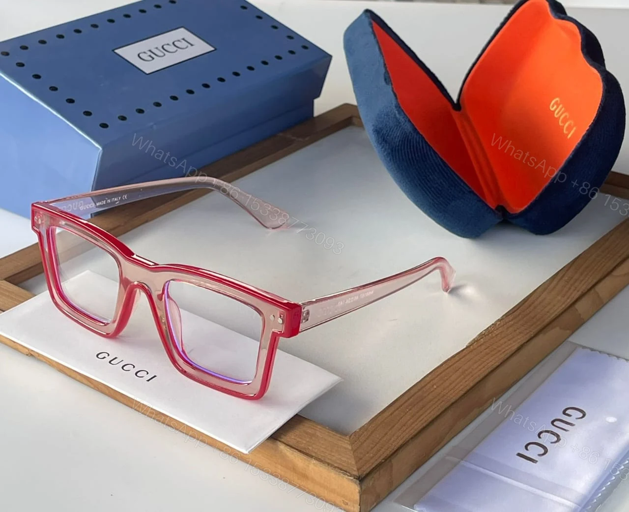 View 3 of Gucci Transparent Eyeglasses Square Frame Clear Lens