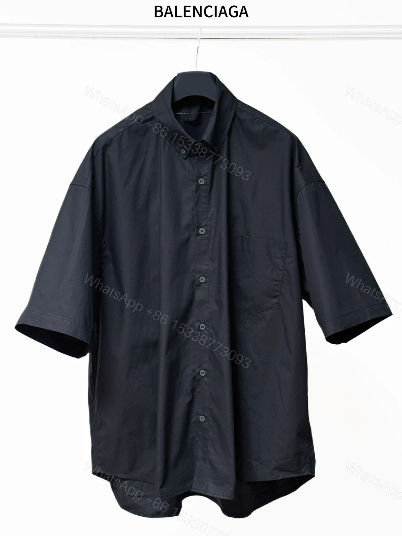 Balenciaga 原單襯衫 男款黑色基礎款短袖寬鬆休閒襯衣 — view 1