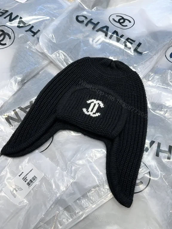 Chanel-Inspired Knit Ear Warmer Cap with Logo Patch — view 1