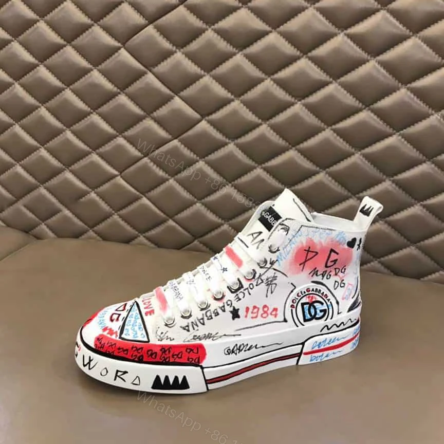 View 7 of DOLCE AND GABBANA HAND-PAINTED GRAFFITI CANVAS PORTOFINO LIGHT MID-TOP SNEAKERS – DG111