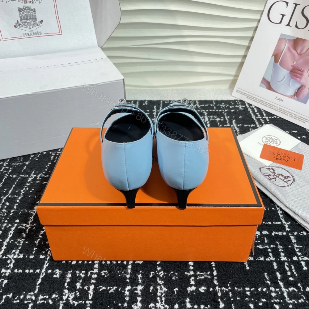 View 2 of 高仿Hermes*Kelly系列H251007Z07小牛皮高踭鞋藍色4CM免檢版