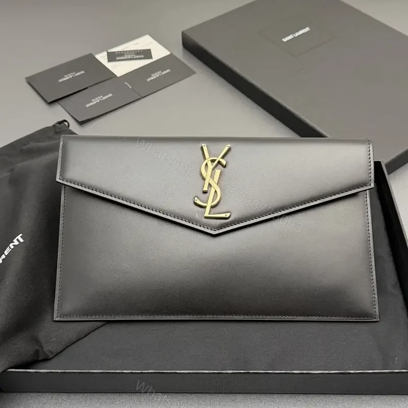 Minimalist Leather Clutch with Gold Hardware, Envelope Style — view 1