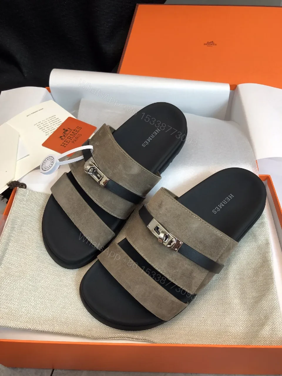 View 6 of Taupe Suede Sandals with Signature Hardware - Everyday Luxury Sandals