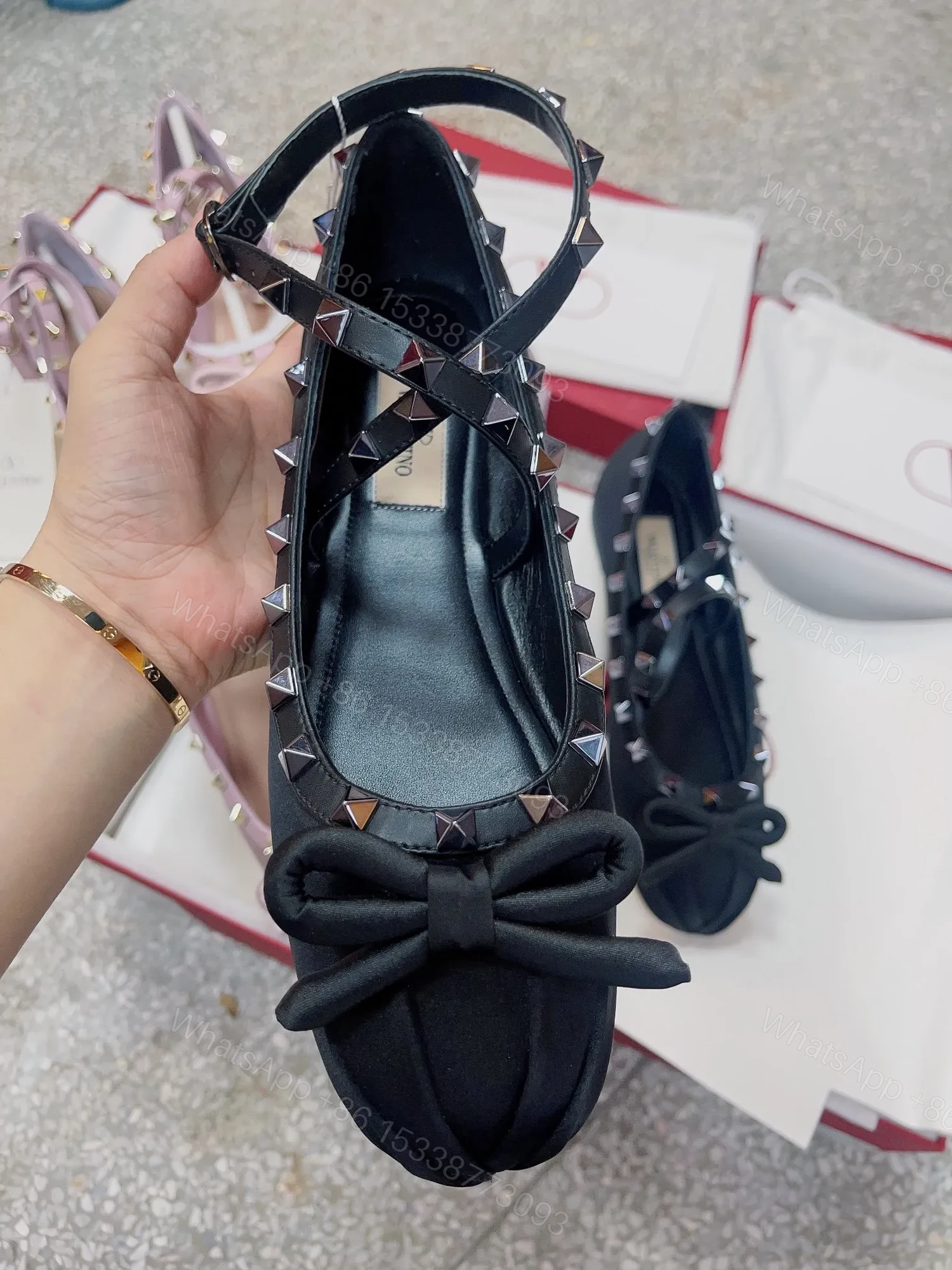 View 3 of Valentino Women Black Satin Studded Flats