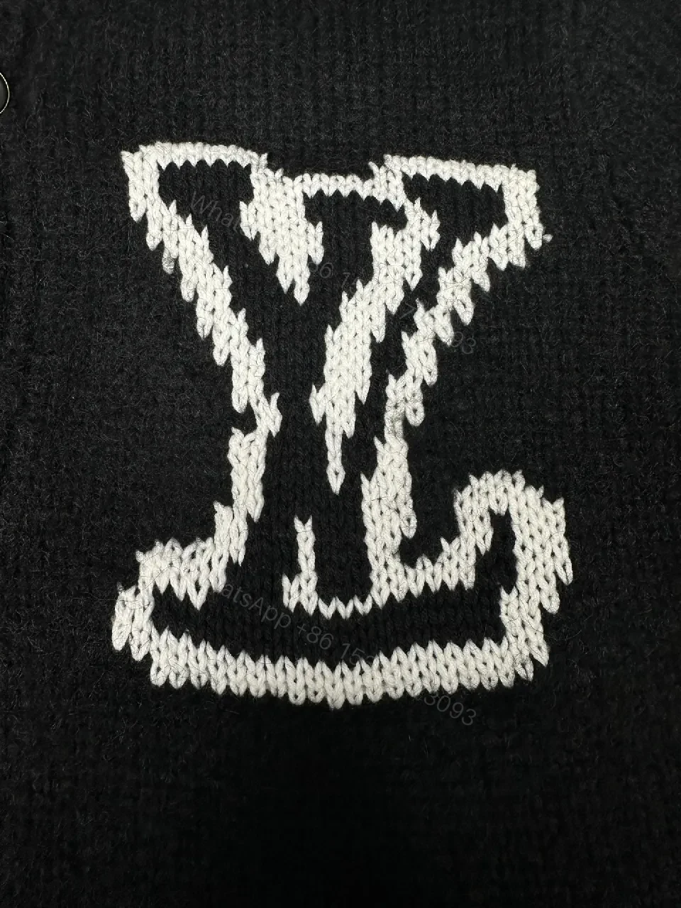 View 5 of Statement Cardigan with Monogram Knit, Black, Unisex, Button Front, Cardigan