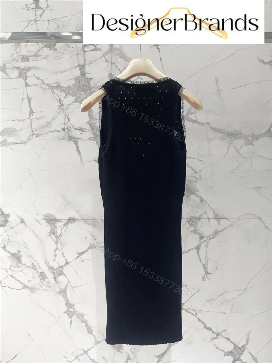 View 8 of Miu Miu Black Knitted Mini Dress with Lace Trim
