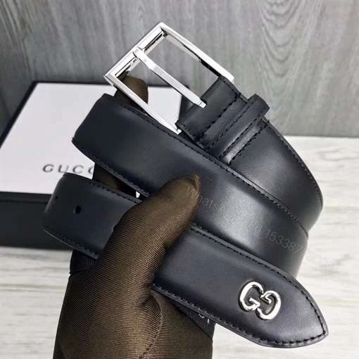 View 2 of GUCCI LEATHER BELT WITH GG DETAIL – B46