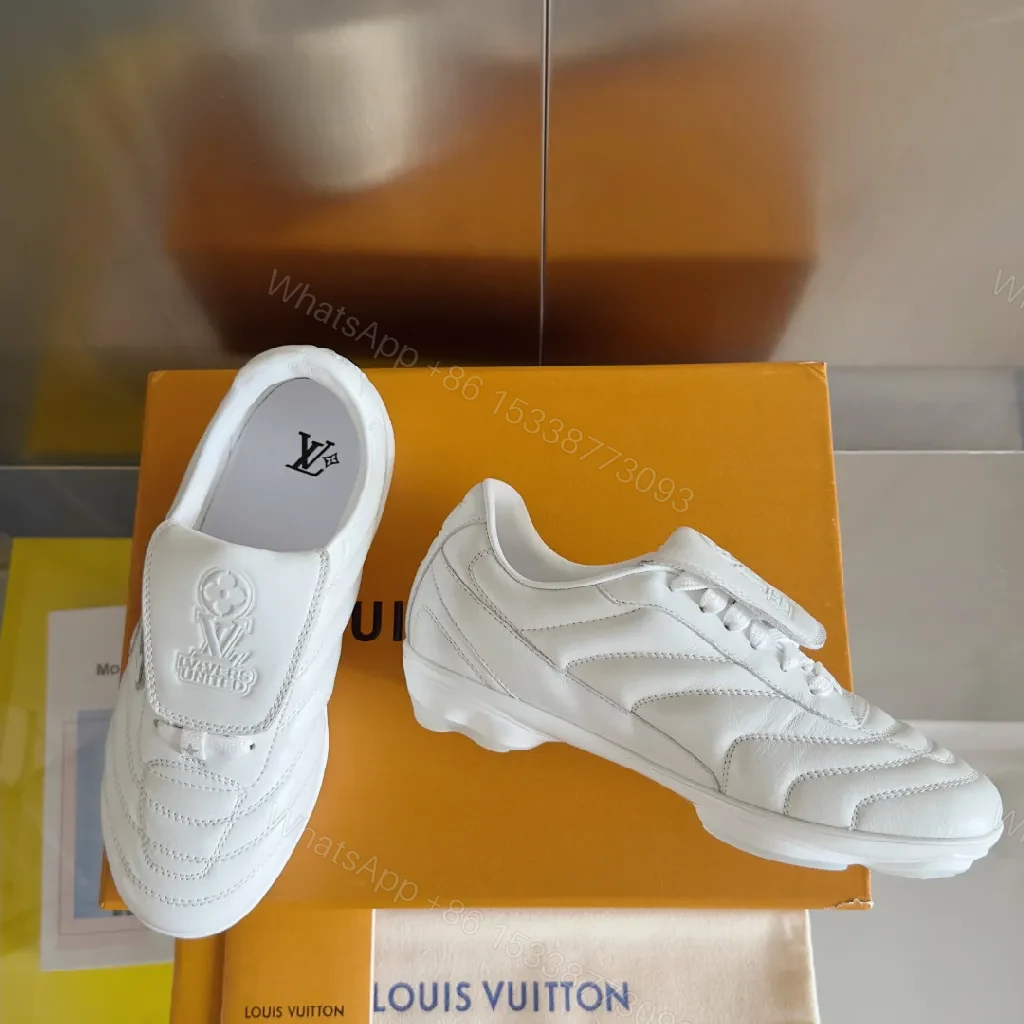 View 3 of White LV-Inspired High-Top Sneakers - Premium Comfort & Style