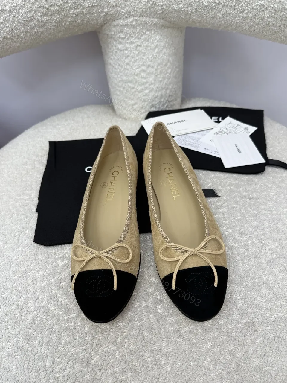 View 4 of Beige Suede Cap-Toe Ballet Flats – Elegant, Comfortable Luxury