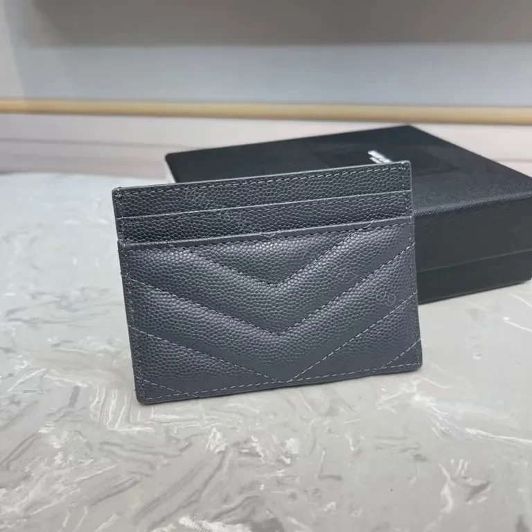 View 2 of Chic Leather Chevron Cardholder with Gold YSL Logo