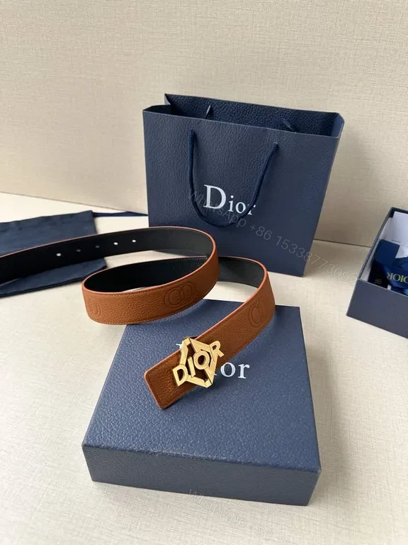 View 3 of Patterned Leather Belt with Dior Hardware â€“ Lux Essential Belt