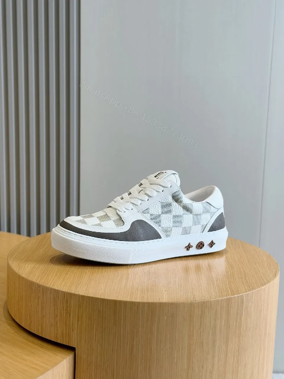 View 5 of Monochrome Checkerboard Sneakers with Signature LV Touch