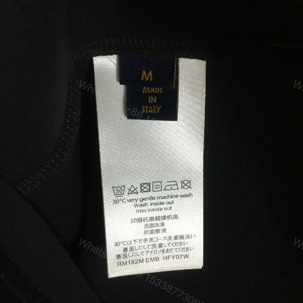 View 7 of Black Cotton Blend Palm Monogram Tee - Elevated Casual Staple