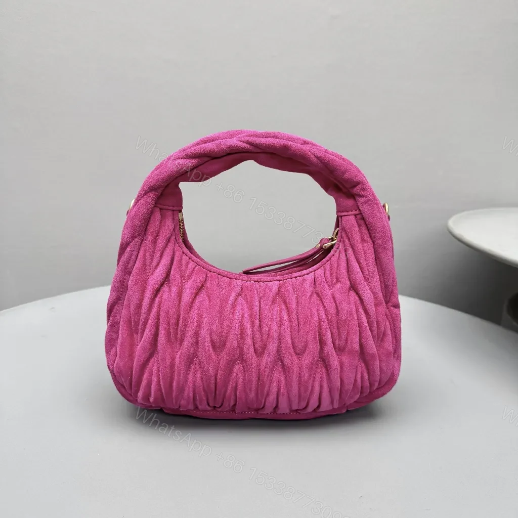 View 7 of Velvet Mini Bag: Fuchsia, Gold Logo, Top-Handle Style