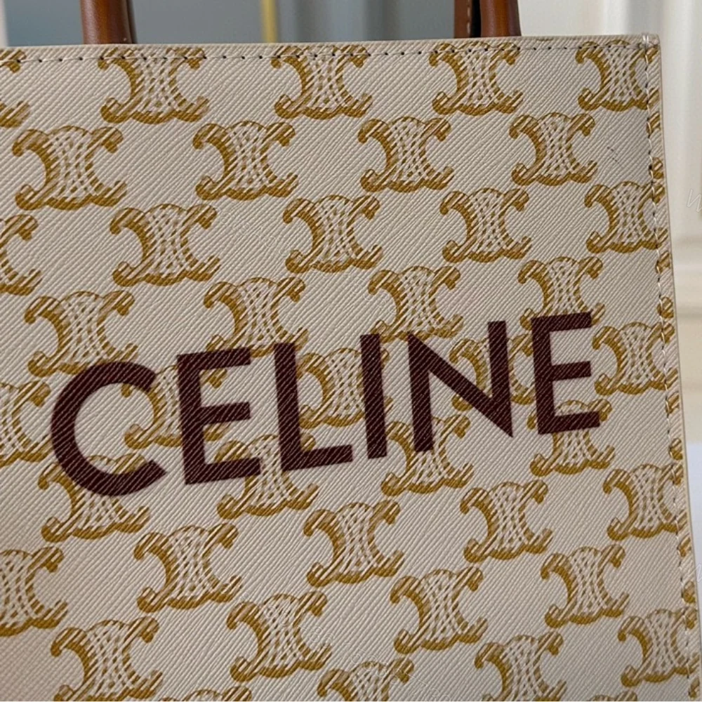 View 3 of CELINE MINI VERTICAL CABAS IN TRIOMPHE CANVAS AND CALFSKIN BEIGE 17CM