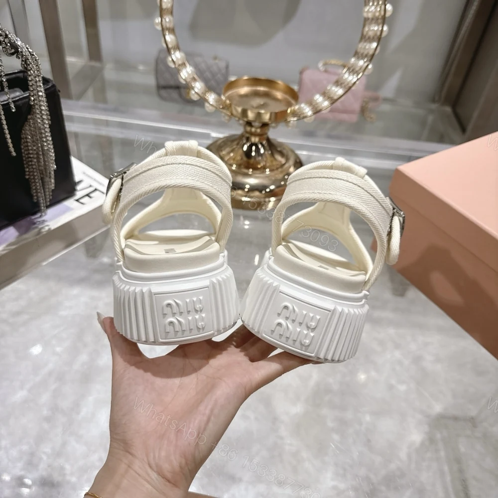 View 4 of MIUMIU DENIM FLATFORM SANDALS IVORY 5X402E CSL F0304 F 045