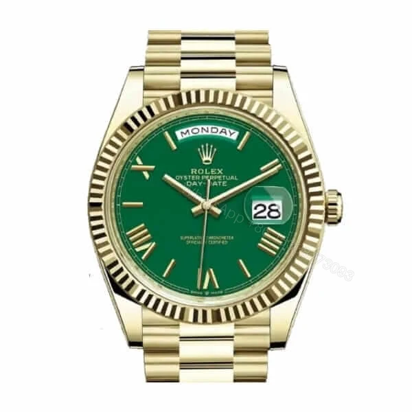 Rolex Day-Date 40 228238 Super Clone : 40mm Yellow Gold Green Roman Numeral Dial — view 1