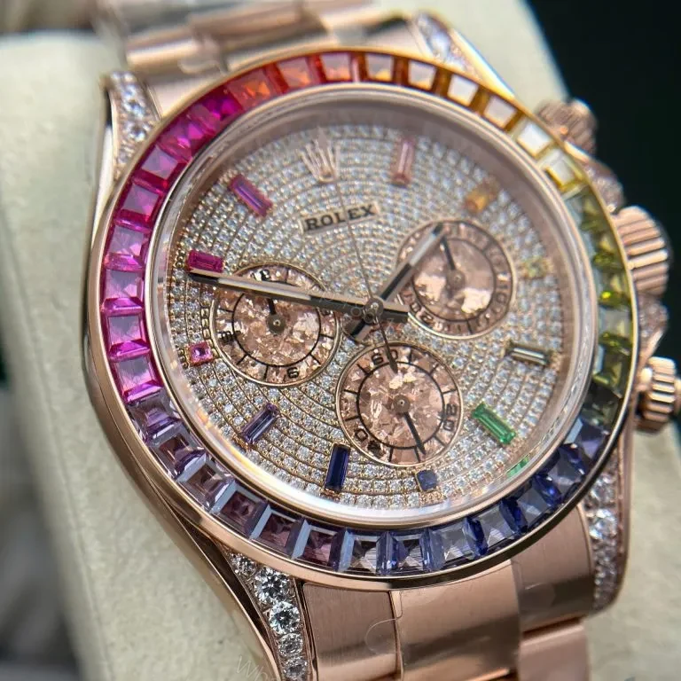 View 2 of Replica Rolex Cosmograph Daytona Rainbow Rose Gold 40mm