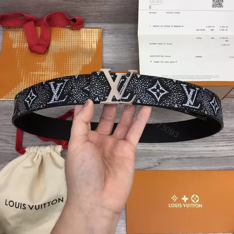 View 2 of Black Textured LV-Inspired Belt: Subtle Luxury Belt