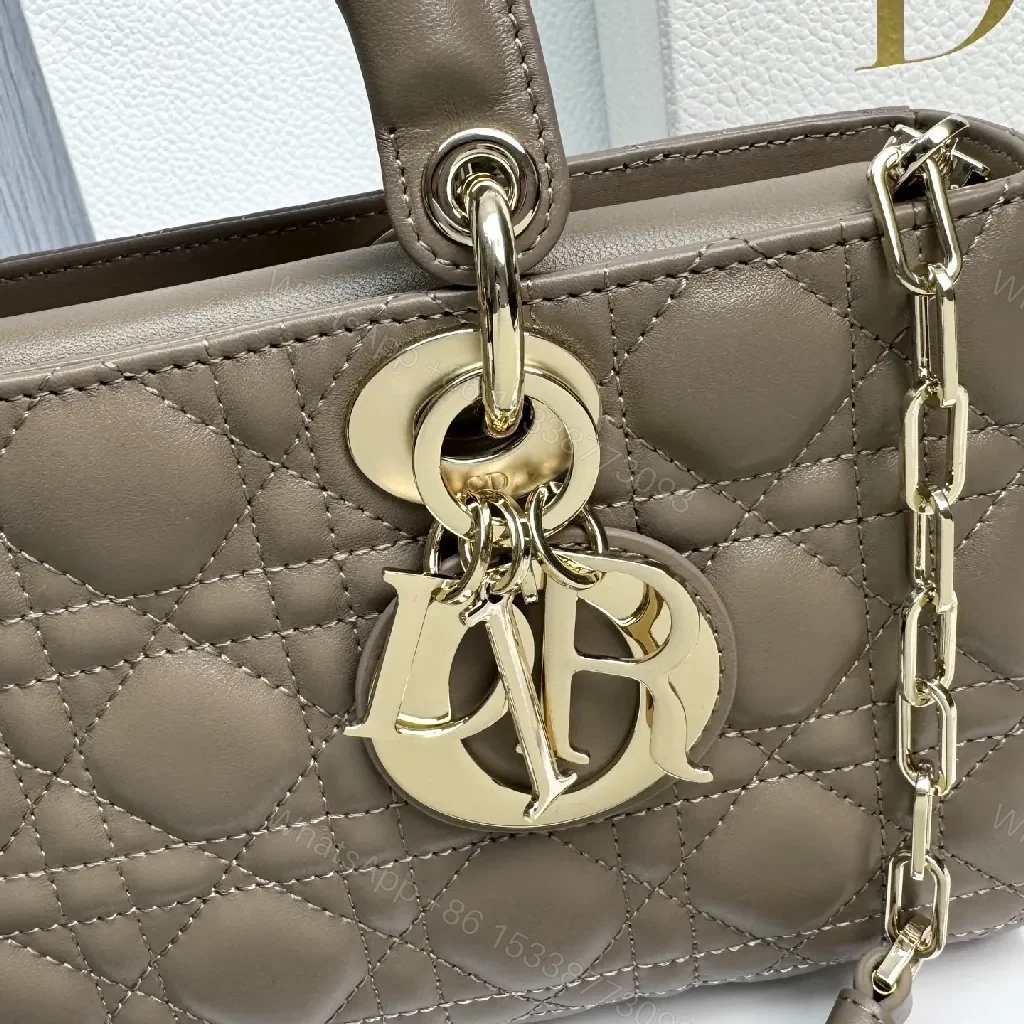 View 6 of Taupe Quilted Satchel with Gold Hardware – Structured Luxury Bag