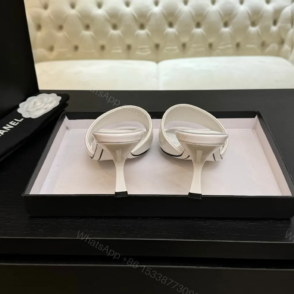 View 5 of White Patent Mules with Gold Logo – Elevating Everyday Glam