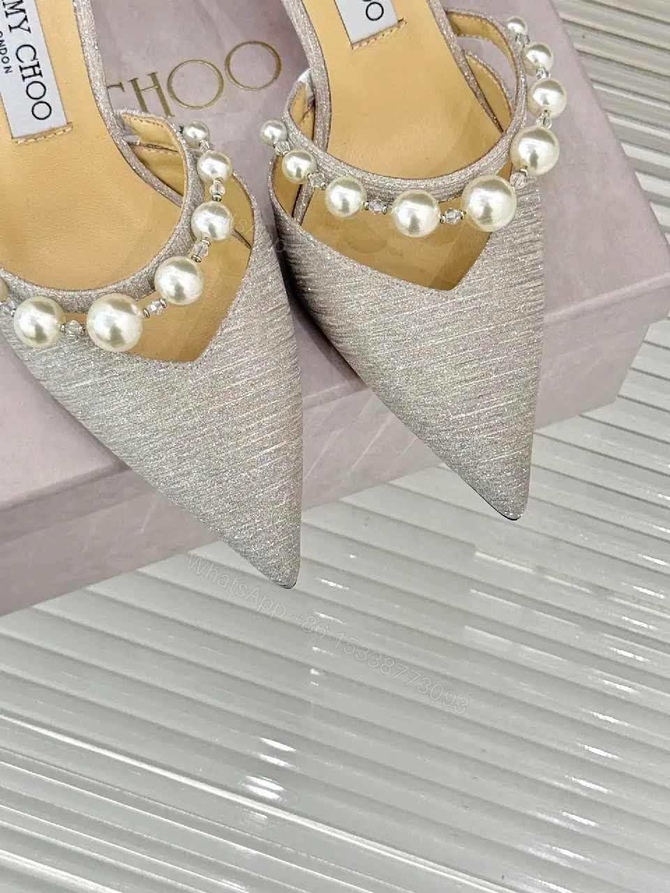 View 3 of Pearl-Embellished Satin Pumps: Elegant Statement Heels