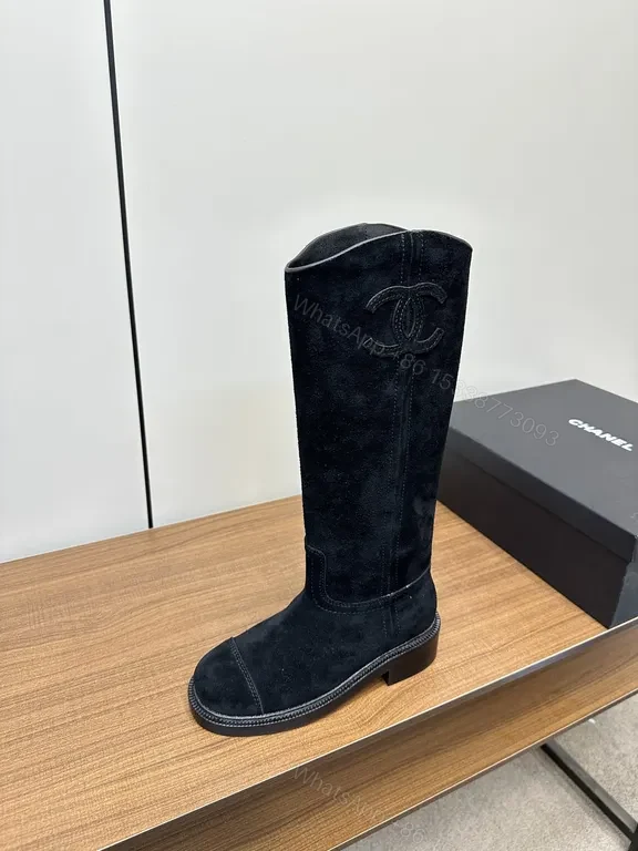 View 6 of Chic Suede Knee-High Boots: Subtle Logo Detailing