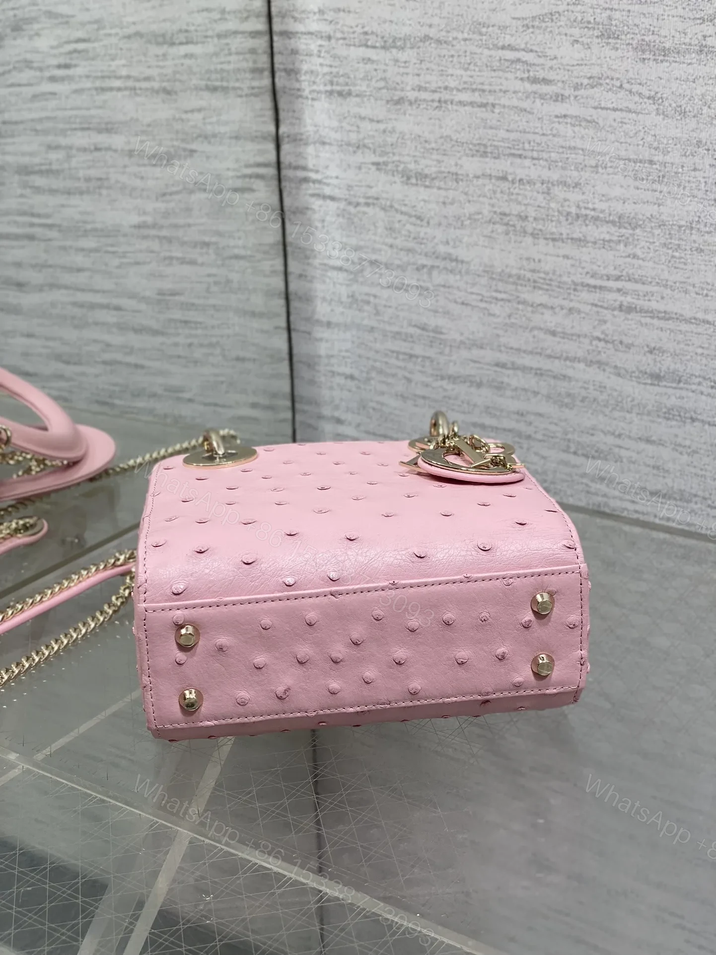 View 5 of Christian Dior Mini Lady Dior bag in Pink ostrich leather
