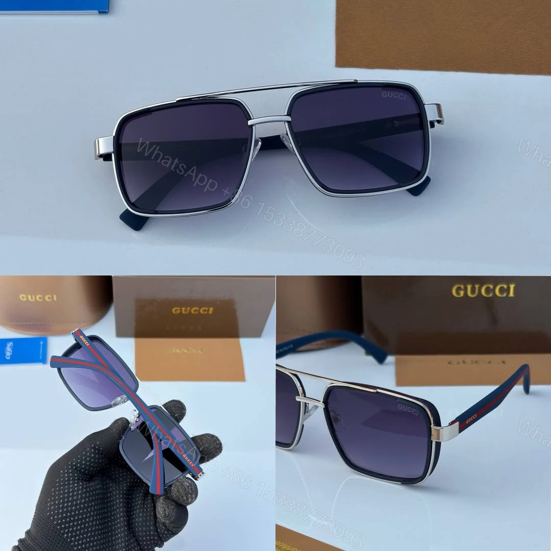 View 2 of First Copy Gucci Navigator Sunglasses Silver Frame Gradient Grey Lens