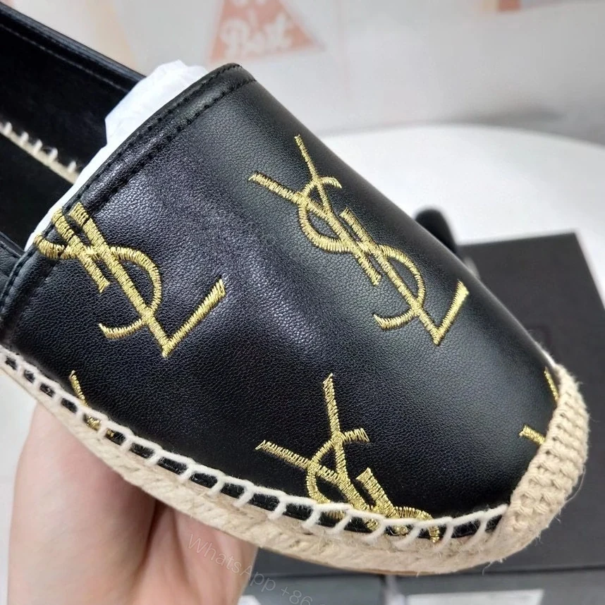 View 6 of 高仿YSL/聖羅蘭*4848920小羊皮漁夫鞋刺繡LOGO黑色免檢版