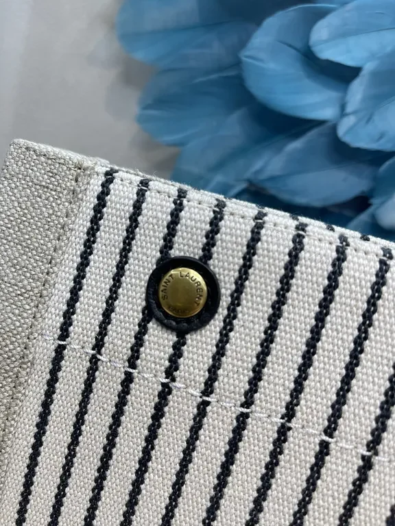 View 8 of Beige/Black Stripe Tote: Structured Luxury Shopper Bag