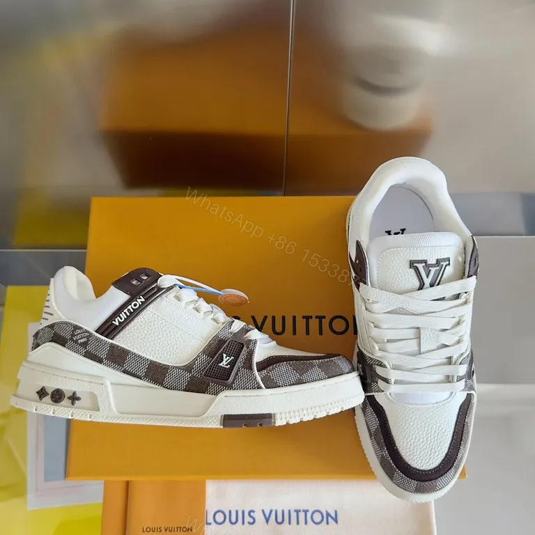 View 4 of Patterned Texture LV High-Top Sneakers â€” Luxury Streetwear Comfort