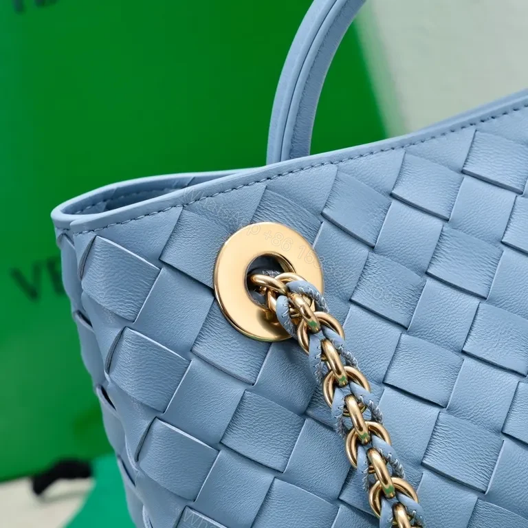 View 4 of Blue Woven Handbag: Premium Vegan Textile, Gold Hardware, Structured Silhouette
