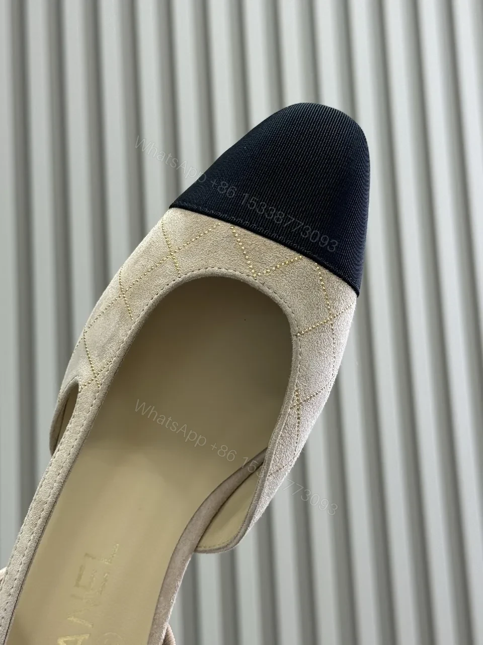 View 3 of Textured Slingback Pumps — Quilted Two-Tone Toe Cap Pumps