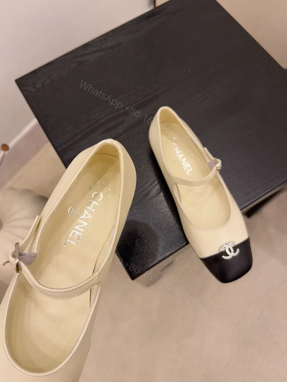 View 4 of Two-Tone Mary Jane Flats with Logo Hardware, Elegant Everyday Footwear