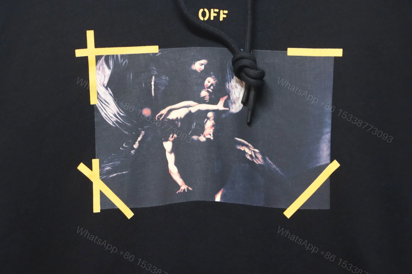 View 4 of Off-white religious Madonna print hoodie yellow