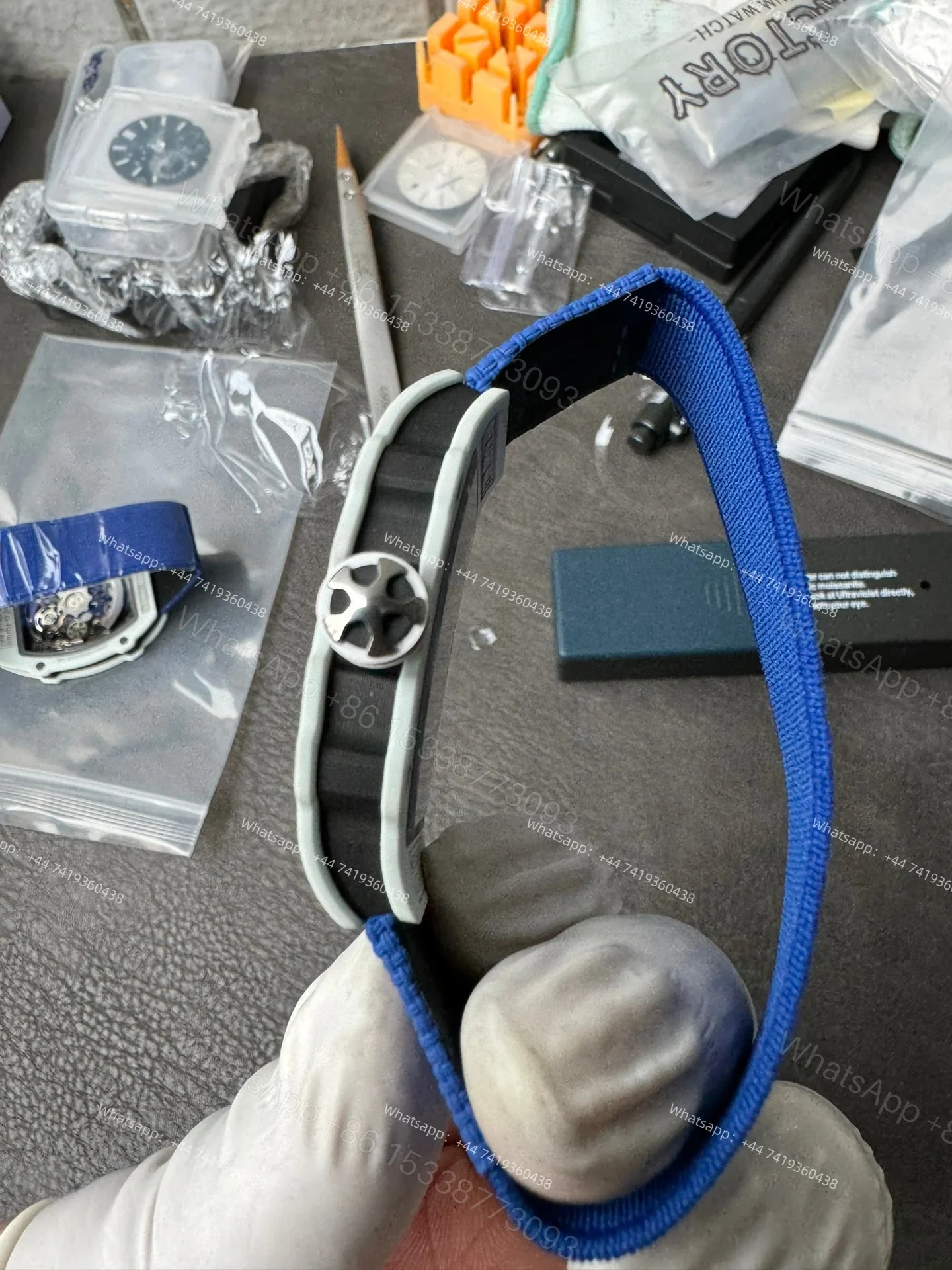 View 14 of Super Clone Richard Mille RM67-02 White Ceramic Skeleton Tourbillon 1:1 Replica Watch with Blue Strap