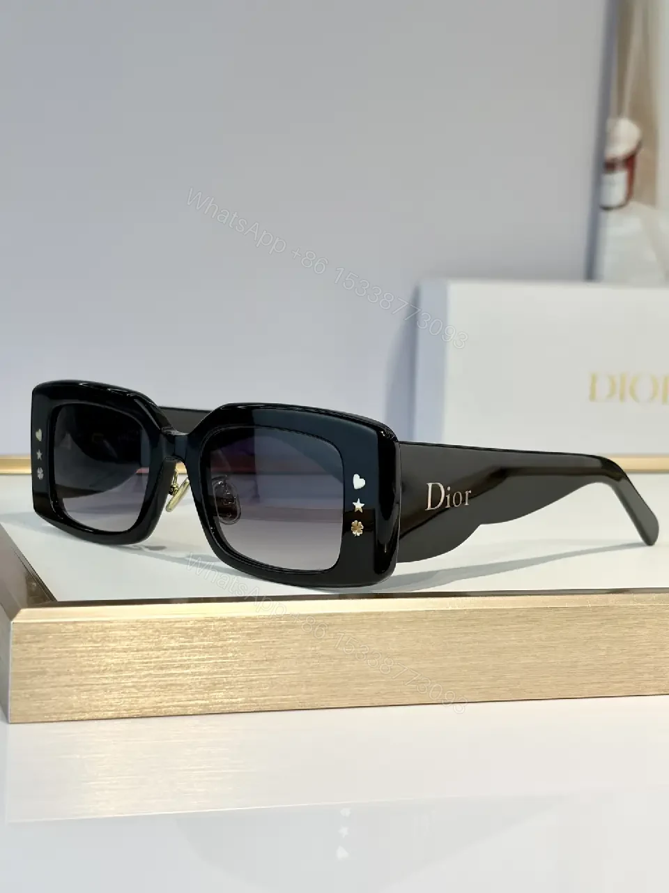 View 2 of Oversized Black Gold Sunglasses – Luxe Dior-Inspired Glam