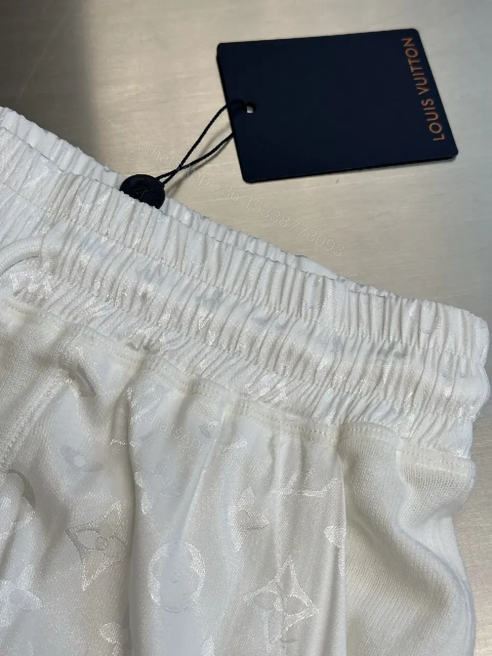 View 3 of White Knit Monogram-Pattern Shorts with Drawstring Comfort