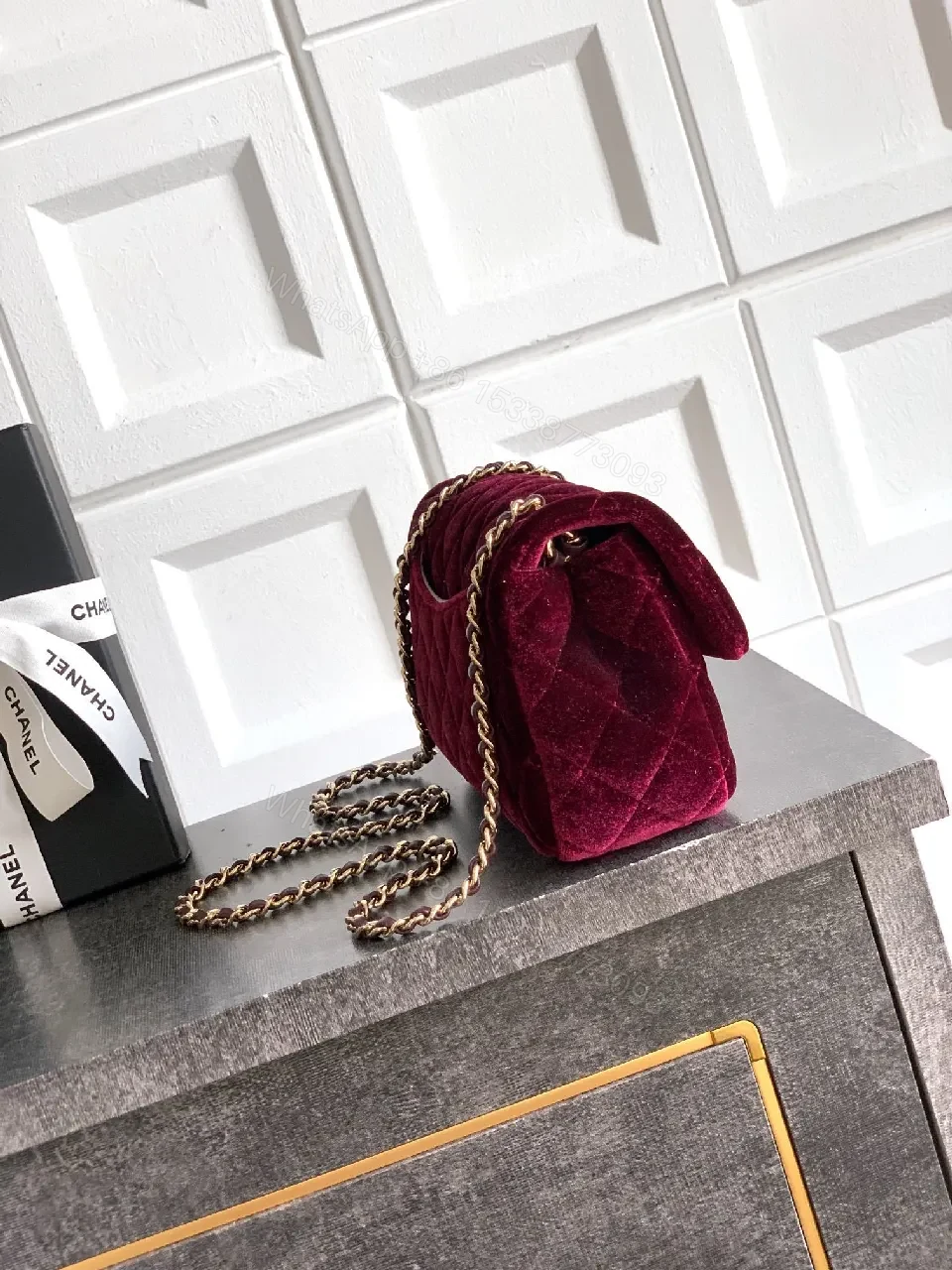 View 2 of Velvet Burgundy Bag: Rich Chain, Gold Hardware, Luxe Everyday