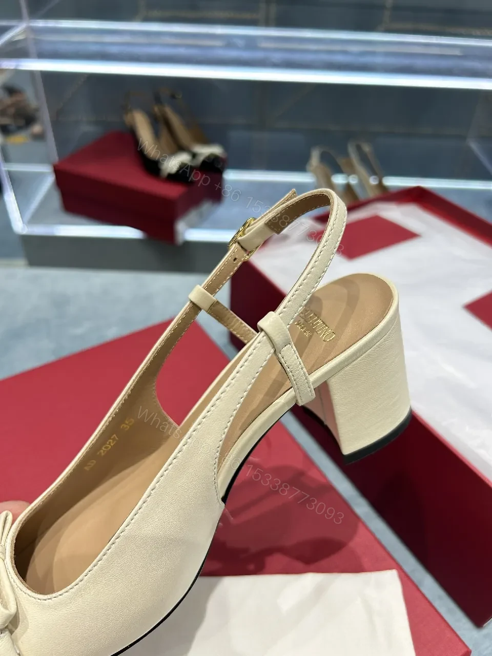 View 5 of Cream Leather + Velvet Toe + Two-Tone Slingback + All-Day Comfort Pumps