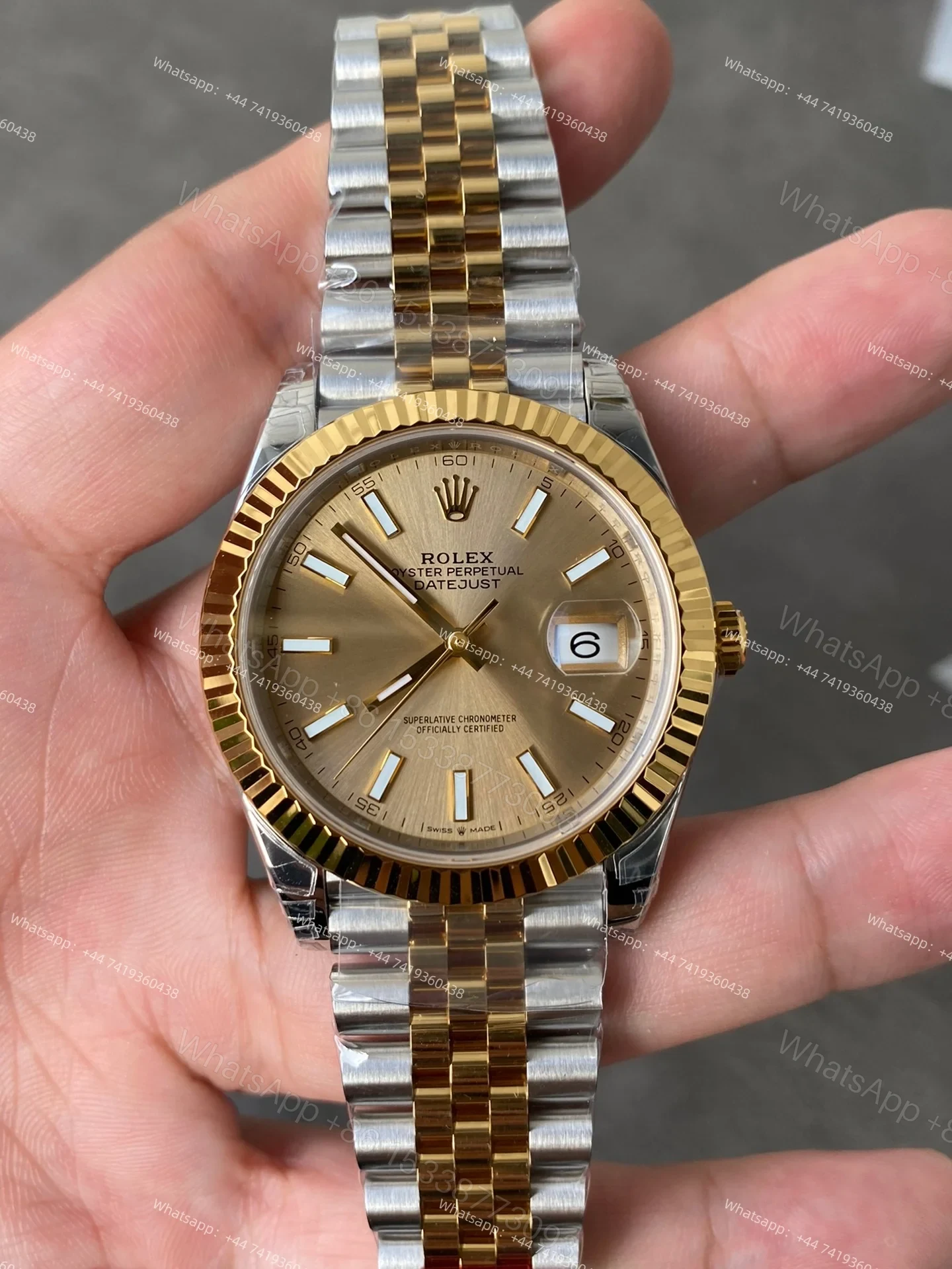 View 2 of Rolex Datejust M126333-0010 Gold Dial 1:1 Replica Jubilee 41MM 3235 Movement Super Clone Watch