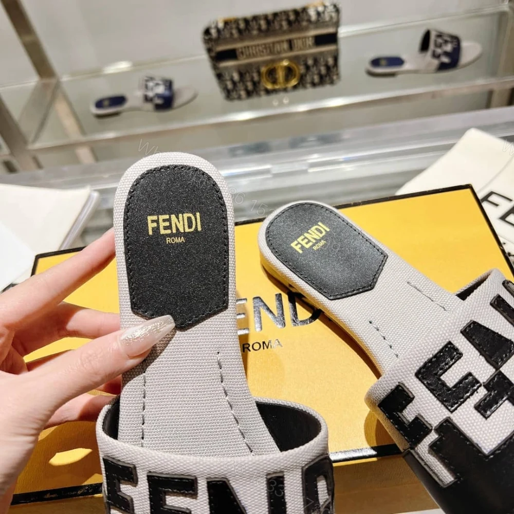View 5 of FENDI LOGO BICOLOR FLAT SANDALS WHITE