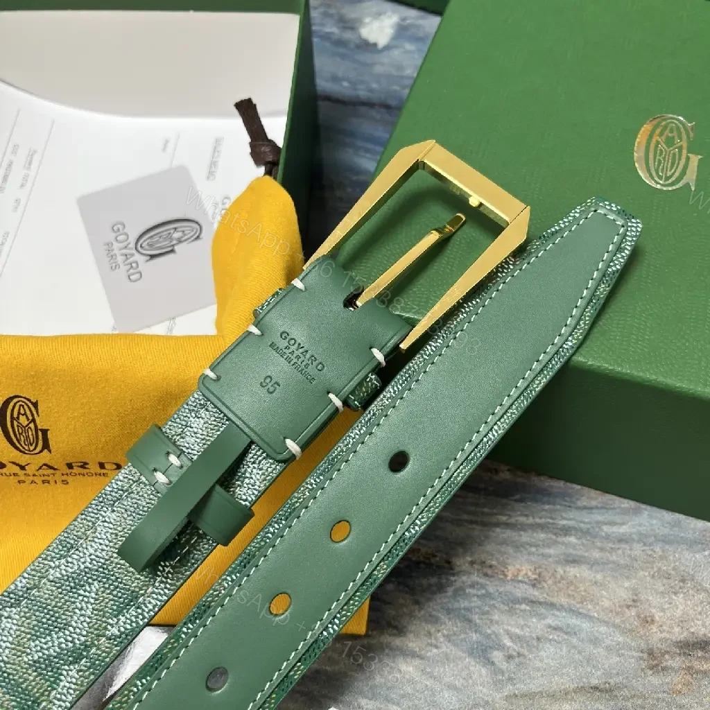 View 5 of Green Leather Chevron Belt - Gold Buckle, Full-Grain