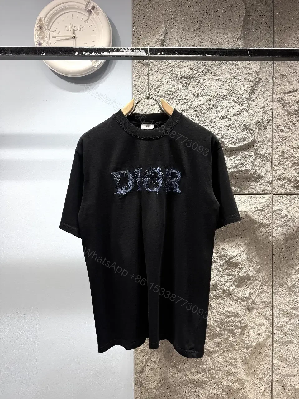 Black Cotton Tee – Distressed Logo, Modern Streetwear Top — view 1